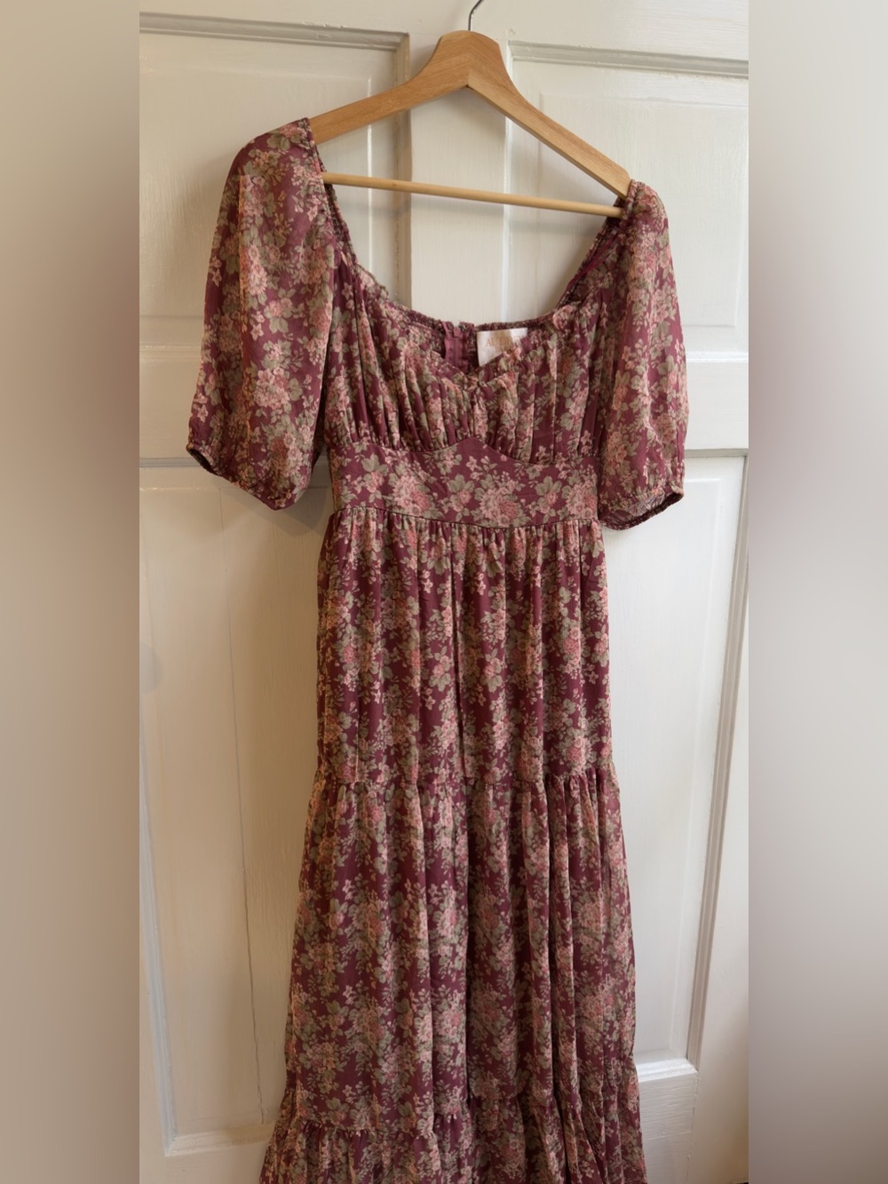 Francesca's Collections Mauve Pink Floral Puff-Sleeve Maxi Dress